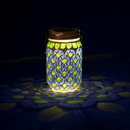 Stargarden Mosaic Solar Lantern , Outdoor Hanging Lantern Waterproof Table Lamp Mosaic Night Light for Tree, Garden, Patio, Yard, Outdoor(Blue Green)