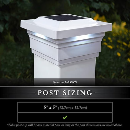 Classy Caps SL075W 5x5 Majestic Solar Post Cap - White – High-Performance Solar LED Lights, Durable PVC (Vinyl) Construction, Weather-Resistant, Ideal for Outdoor, Warm & Cool Light Modes