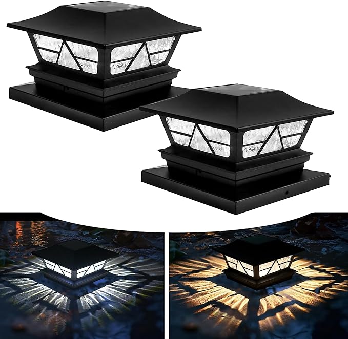 2-Pack Upgraded Solar Post Cap Lights for Deck, LED