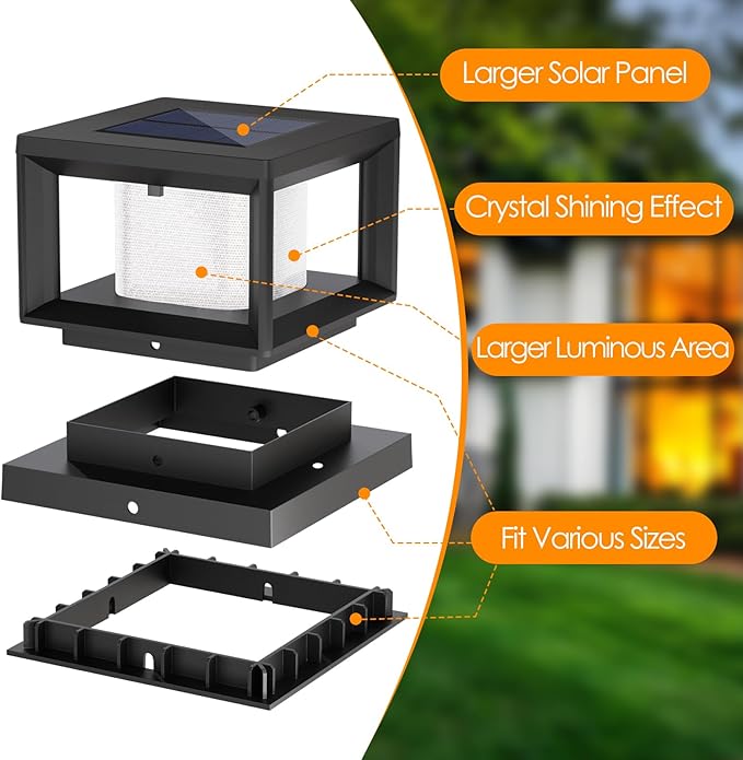 Mlambert 8 Pack Solar Post Lights Outdoor, Waterproof Fence Cap for Deck, 4x4 6x6 Wooden Vinyl Outdoor Lights with Shinning Effect, Black