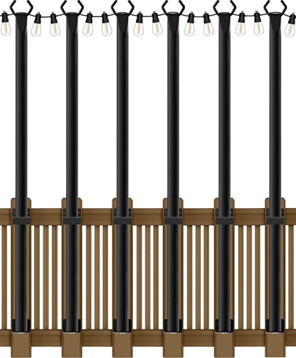 AILBTON 6 Pack 5Ft String Light Poles,Light Poles for Outside String Lights,Outdoor Light Poles with Fence Bracket,Metal Pole Stand for Patio,Backyard,Deck