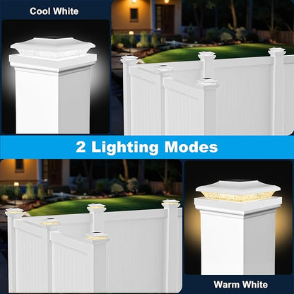 12 Pack 5x5 Fence Post Solar Lights - Outdoor Waterproof White Solar Post Cap Lights for 5.5x5.5 Vinyl Posts for Deck/Yard/Stair Lighting