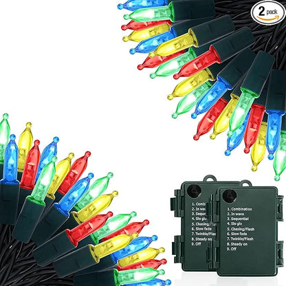 2-Pack 50 LED Christmas Twinkle Lights, 17ft Waterproof for Yard