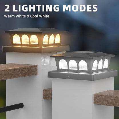 12 Pack Solar Post Cap Lights, Warm White & Cool White Auto On/Off, Waterproof Fence Post Solar Lights for 4x4 5x5 6x6 Wood/Vinyl Posts, Fence, Deck, Patio, Garden Decor (Black)
