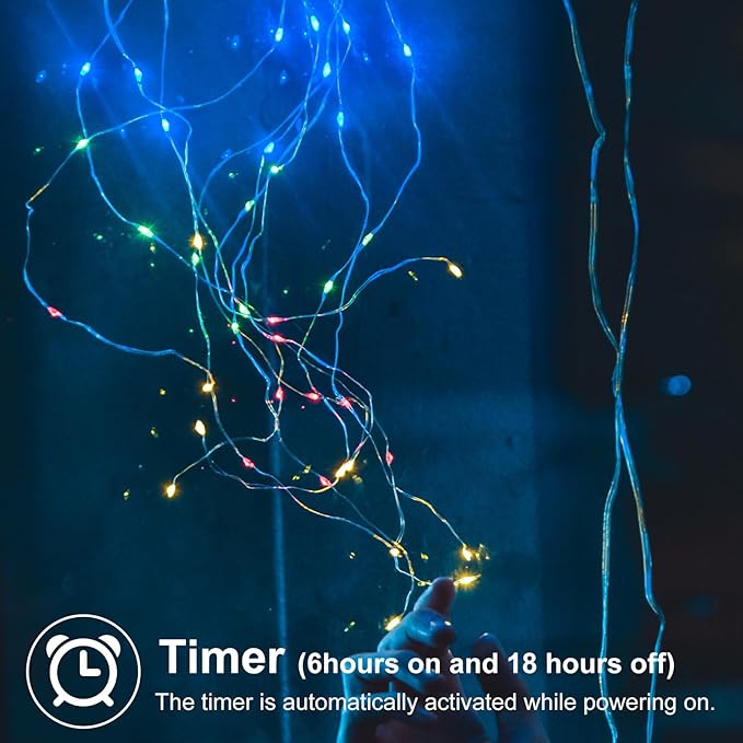 2-Pack 66ft Christmas LED String Lights, Waterproof Timer Lights