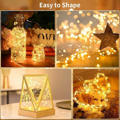 GDEALER 4 Pack 16.4 Feet 50 Led Fairy Lights Battery Operated with Remote Timer Waterproof Silver Wire Twinkle Light String Lights Outdoor Indoor 8 Modes for Bedroom Wedding Dorm Decor Warm White