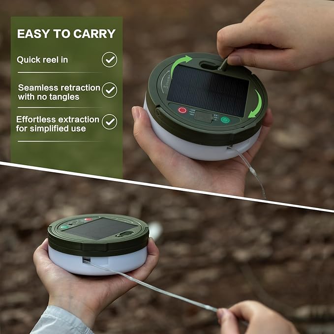 Solar Camping String Lights, 4 in 1 Outdoor Camping Lantern with 8 Lighting Modes(32.8Ft), Quick 30s Recovery, Waterproof, Type-C Fast Charging, Portable Camping Lights for Camping/Yard/Hiking
