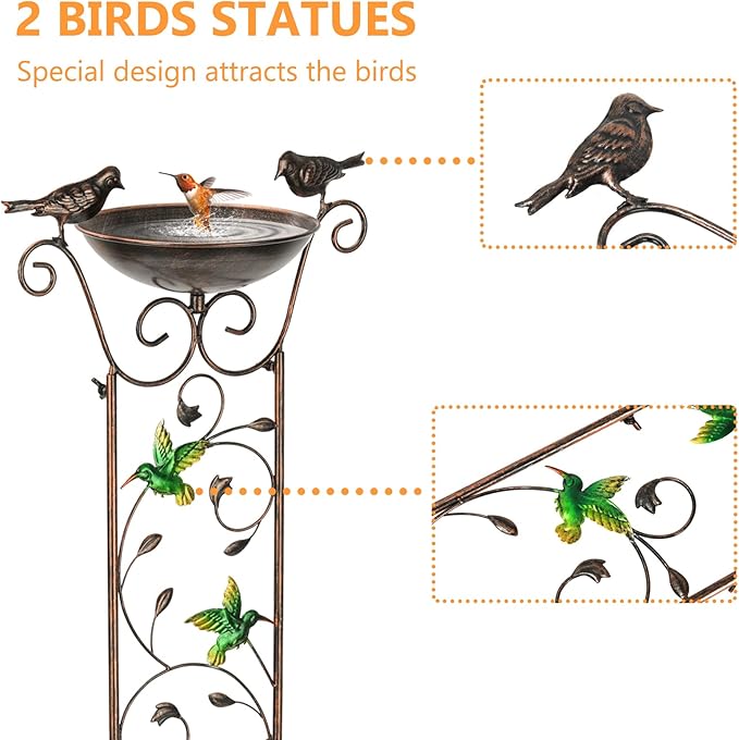 40" Freestanding Bird Bath, Heavy-Duty Metal