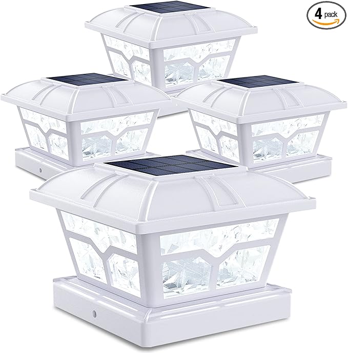 Cool White Solar Fence Post Caps 4-Pack, Yard LED