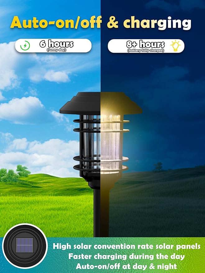 Solar Lights Outdoor Waterproof, 8 Pack LED Solar Garden Lights for Yard, Patio, Walkway, Landscape, Planter