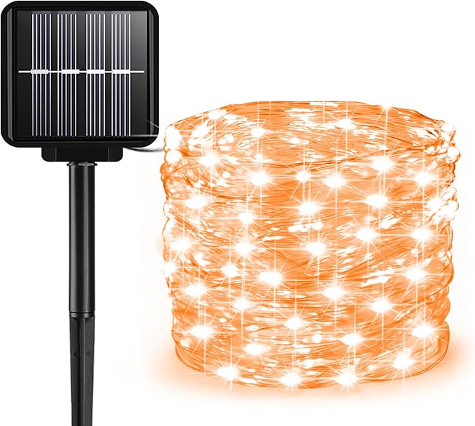 Solar String Lights Outdoor, 99 Feet 300 LEDs 8 Modes Solar Fairy Lights for Outside, Waterproof Outdoor Light for Patio Yard Christmas Tree Halloween Wedding Party Decorations, Orange
