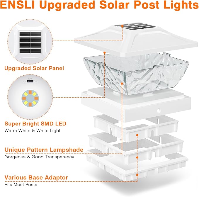 8 Pack Solar Post Cap Lights, 2 Mode Bright Solar Post Lights Outdoor Waterproof Fence Post Cap Lights, Outdoor Post Lights Solar Powered Deck Light for 4x4 4.5x4.5 5x5 Posts in Garden Decor