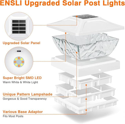 12 Pack Solar Post Cap Lights, 2 Mode Bright Solar Post Lights Outdoor Waterproof, Outdoor Post Lights Solar Powered Deck Lights for 4x4 4.5x4.5 5x5 Posts in Garden Decor