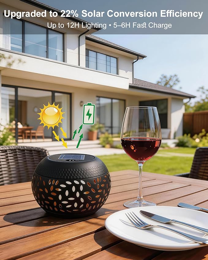 Solar Table Lights Outdoor Waterproof - 2 Pack Dancing Flickering Flame Lamp Black Metal Tabletop Light Solar Powered Decorative Lighting Lantern for Desk Bedroom Patio Garden Pathway Yard