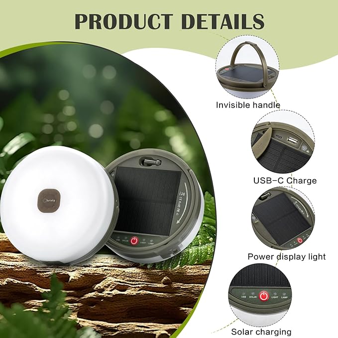 Solar Camping String Lights, 4 in 1 Outdoor Camping Lantern with 8 Lighting Modes(72.2Ft), Quick 30s Recovery, Waterproof, Type-C Fast Charging, Portable Camping Lights for Camping/Yard/Hiking
