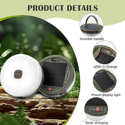 Solar Camping String Lights, 4 in 1 Outdoor Camping Lantern with 8 Lighting Modes(72.2Ft), Quick 30s Recovery, Waterproof, Type-C Fast Charging, Portable Camping Lights for Camping/Yard/Hiking