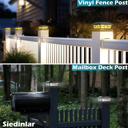 SIEDiNLAR Solar Post Lights Outdoor 4 Modes Deck Fence Post Cap Light for 4x4 5x5 6x6 Vinyl Wooden Posts Patio Garden Decor, Warm White & Cool White Dynamic Lighting Black (6 Pack)