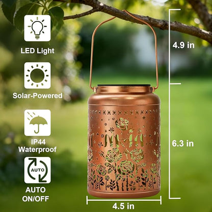 Birthday Gifts for Women Mom Grandma Solar Lantern Outdoor Waterproof, Gardening Gifts for Women, Mom Christmas Rose Garden Decor Hanging Solar Lights Yard Decorations Outdoor, Backyard, Patio