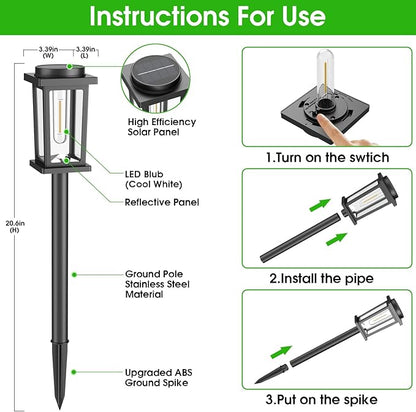 Solar Pathway Lights Outdoor, 8 Pack Solar Powered Garden Lights Waterproof, Auto On/Off Outdoor Landscape Lights for Patio, Walkway, Driveway, Lawn, Pool Decor. (Warm White)