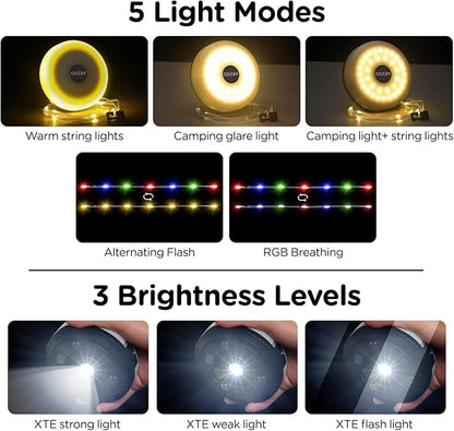 OGERY 2-Pack Camping String Lights, 32.8FT Rechargeable Christmas String Lights Outdoor/Indoor, 8 Modes 4-in-1 Quick Storage Fairy Lights Portable Lamp for Xmas Tree Decor Party Camping Essentials