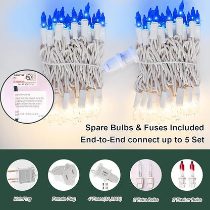 LAMPHOME Blue Clear Christmas String Lights, 100 ct 20FT Incandescent Mini Fairy Lights Set, UL Certified White Wire Lights for Indoor Outdoor Halloween Holiday Home Xmas Tree Patio Décor