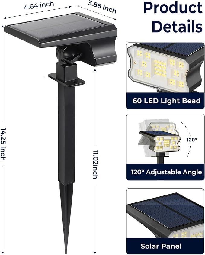 60 LED Solar Garden Spotlights 4-Pack, LED