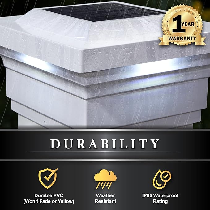 Classy Caps SL075W 5x5 Majestic Solar Post Cap - White – High-Performance Solar LED Lights, Durable PVC (Vinyl) Construction, Weather-Resistant, Ideal for Outdoor, Warm & Cool Light Modes