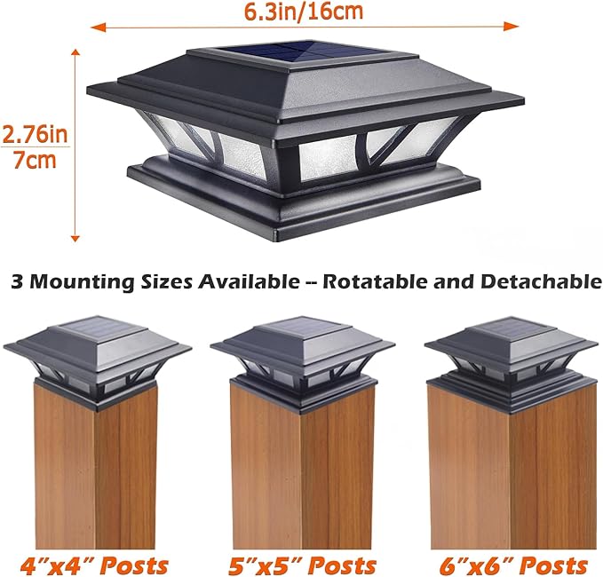 SIEDiNLAR Solar Post Lights Outdoor 2 Modes LED Deck Fence Cap Light for 4x4 5x5 6x6 Posts Patio Garden Decoration Warm White/Cool White Lighting Black (10 Pack)