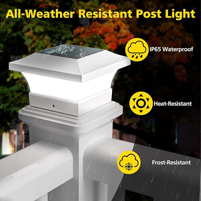 T-SUN Solar Post Cap Lights, Waterproof Outdoor Solar Powered Deck Fence Post Lights for 4 X 4 Wooden/Vinyl Posts, 6000K Cool White Lighting Decor for Deck, Patio, Garden, Porch, Fence(White - 6 Pack)