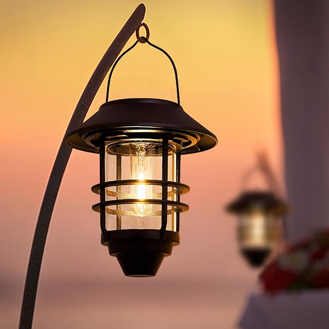 2-Pack Hanging Solar Lanterns, Waterproof LED Patio Lights