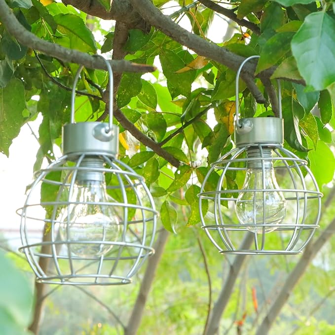 Courtyard Solar Hanging Lanterns 2-Pack, Elegant Porch Decor