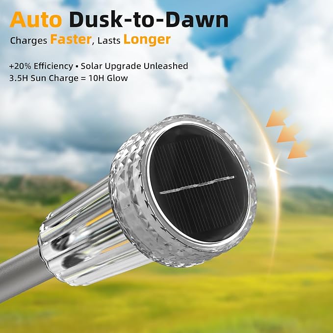 DERAYSION Solar Lights Outdoor, 8 Pack Solar Pathway Lights Waterproof Garden Lighting,Stainless Steel Pole Auto Dusk-to-Dawn Starburst for Path, Yard, Walkway, Driveway, Landscape(2700K Warm White)