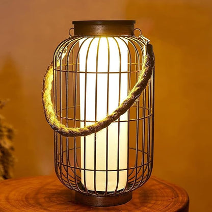 Large Outdoor Solar Lanterns Hanging Light Waterproof LED Garden Lights Solar Powered Retro Metal Auto On Off Table Lamp for Garden Patio Porch Pathway Walkway Tabletop Decorative(Bronze)