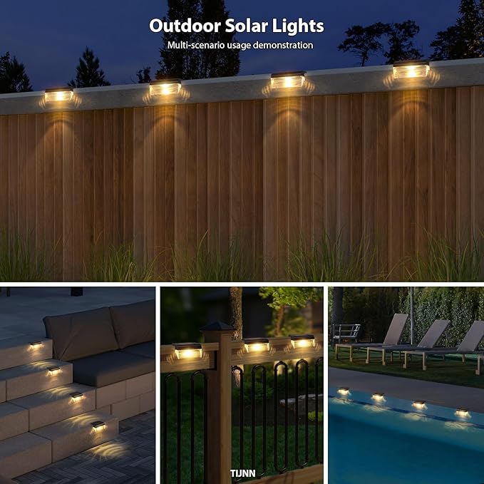 TIJNN Solar Deck Lights, Outdoor Lighting Solar Fence Light Waterproof Backyard Essentials Patio Decor,for Outdoor Stairs, Step, Fence, Yard, Patio- 6 Pack