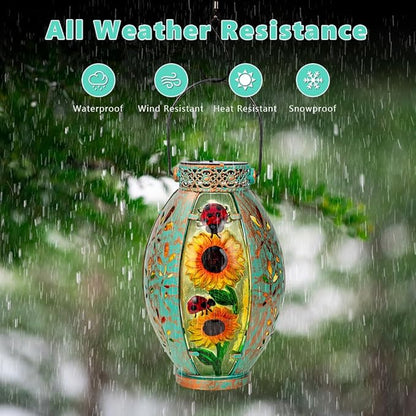STARSOUL Solar Lantern Outdoor Waterproof, Hanging Solar Lantern for Patio Garden Yard Decor, Sunflower Garden Decor, Sunflower Gift for Women