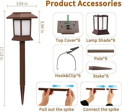 6Pack Solar Pathway Lights Outdoor with Flickering Flame, IP65 Waterproof, Solar Flame Lights with Hook, Upgraded 1000mAH Battery, Up to 12Hrs, Auto On/Off, Decor for Garden, Walkway