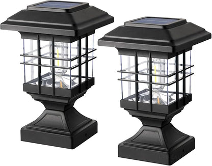 Solar Post Lights Outdoor Solar Cap Lights Deck Fence Cap for 4x4 5x5 6x6 Posts Patio Garden Courtyard Decoration Fixture Waterproof Warm White Lighting Black (2)