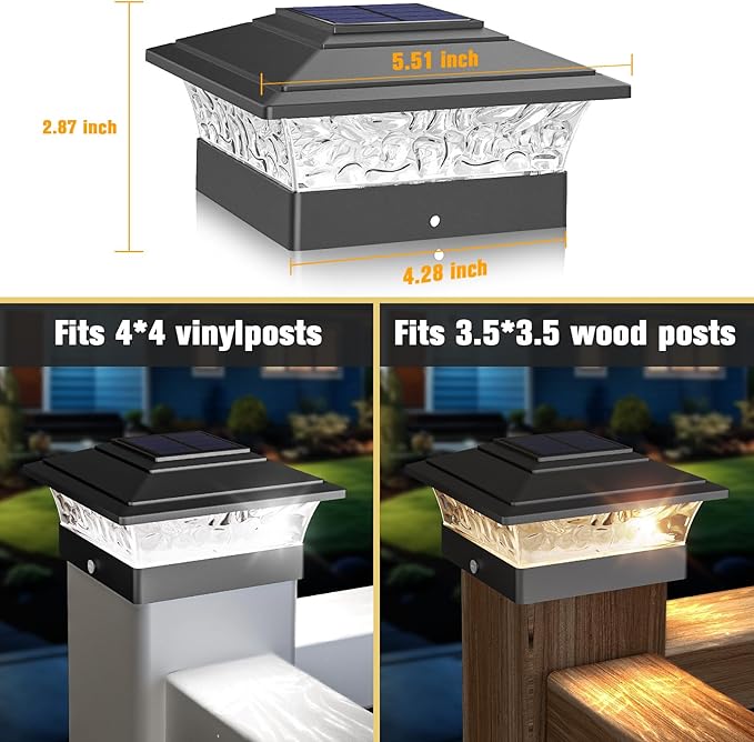 6-Pack Solar Post Cap Lights, Cool White Waterproof