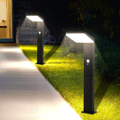 Solar Motion Pathway Lights Outdoor, 2 Pack Solar Powered Garden Lights Waterproof, 72 LED 600 Lumens Super Bright Motion Sensor Solar Path Light, Aluminum Black Garden Light with Groundstake