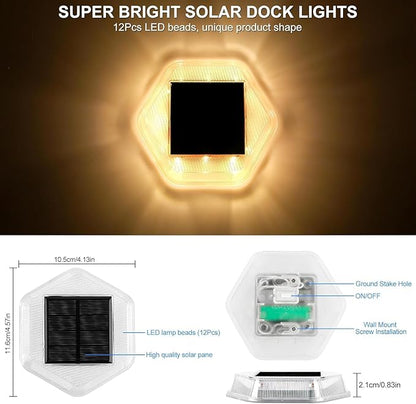 Solar Deck Lights Dock Step Lights-12 Packs Waterproof 1200mAh Auto ON/Off LED Solor Powered Stair Lighting for Outdoor Garden, Patio, Pathway, Walkway, Driveway (Warm White)