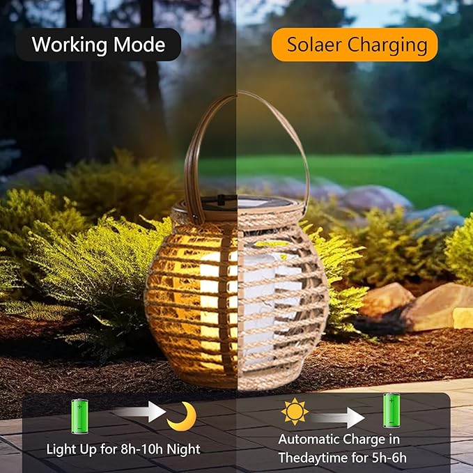 2 Pack Solar Lanterns Outdoor Waterproof, Imitation Candle Lantern in Bohemian Style for Garden, Backyard, Patio Decor, Birthday Gifts for Women Mom Grandma, Hanging Garden Lights for Outside