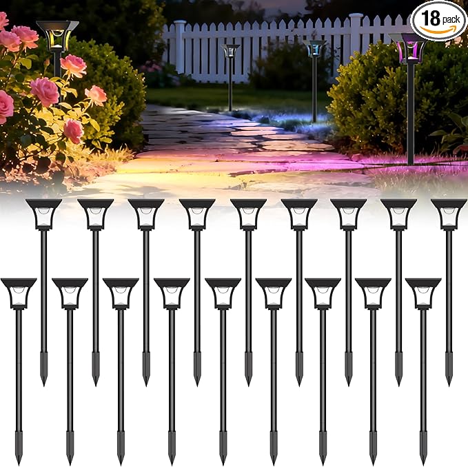 Solar Garden Path Lights 18-Pack, IP65 Waterproof