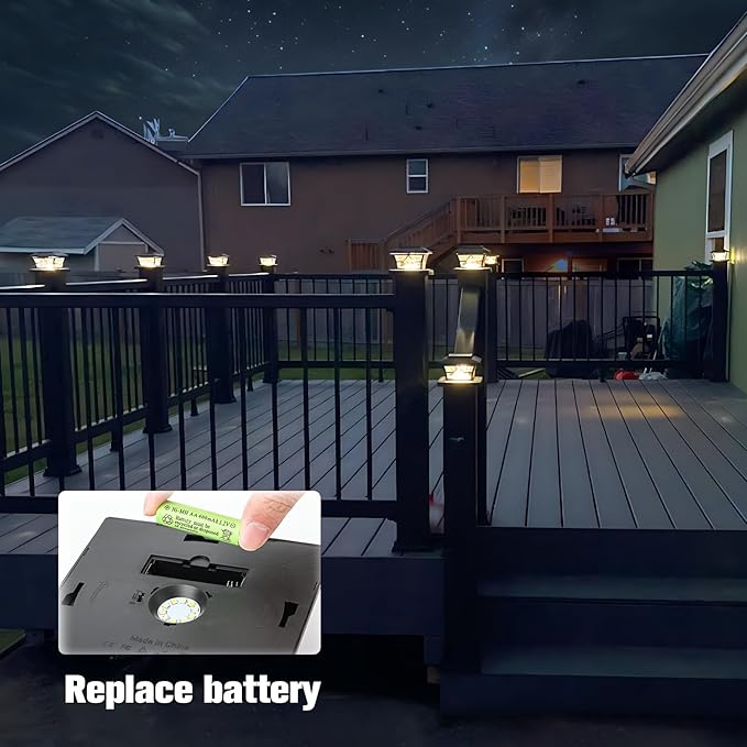 8-Pack Solar Post Cap Lights, Black Waterproof