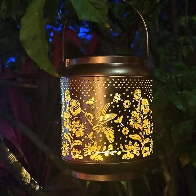 Hummingbird Solar Lanterns Outdoor Waterproof Hanging,Garden Decor Metal Watering can Lights,Solar Lights Hummingbird Gifts for Women Mom Decorative Lanterns for Patio,Lawn,Porch,Pathway,Garden Deco