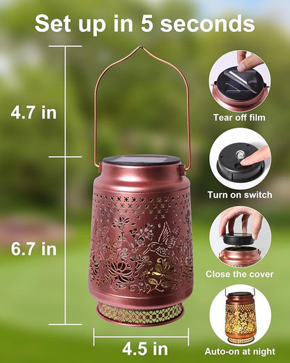Solar Lanterns Outdoor Waterproof Hummingbird Elegant Garden Decor Birthday Gifts for Grandma Women Mom Sister Metal Hanging Solar Lights Decorations Outside for Backyard, Patio, Lawn, Porch