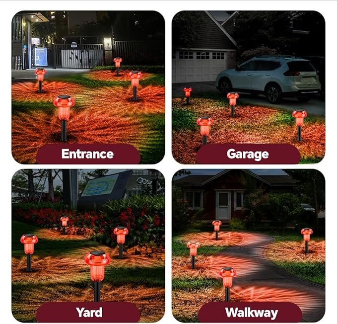 Red Solar Pathway Lights 4-Pack, Walkway LED