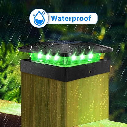 Peasur 2 Packs 4x4 Solar Post Lights Outdoor, Green & Warm White LED Fence Caps Light Waterproof, Wood & Vinyl Post Top Lighting for Deck Mailbox Railing Porch Outside
