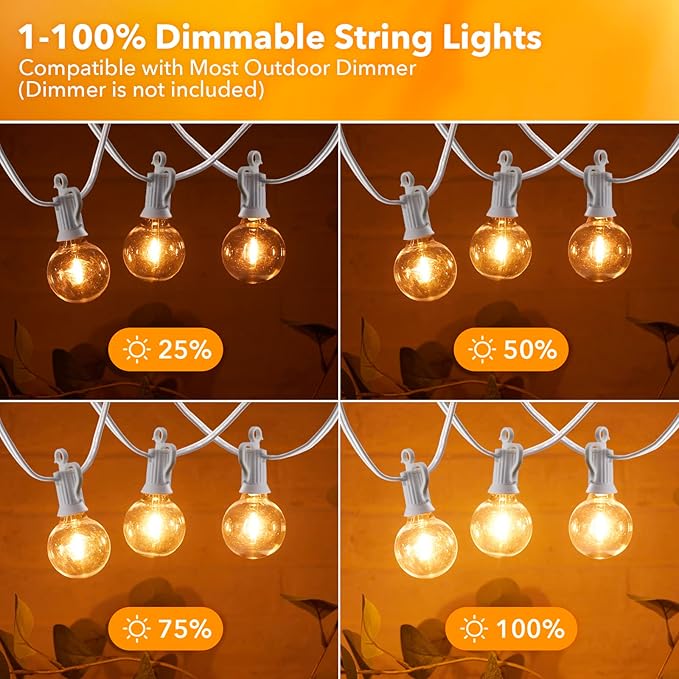 50ft White String Lights for Yard, Waterproof LED