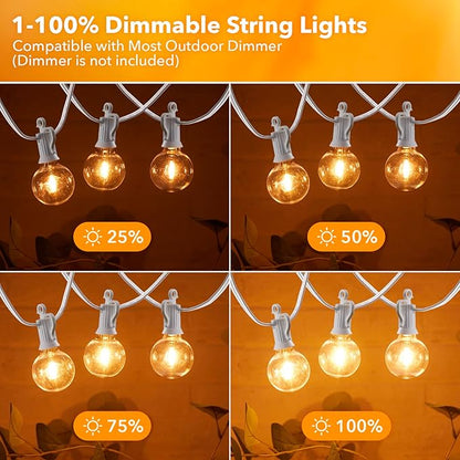 Brightown Outdoor String Lights, 50FT 25 G40 Bulbs Shatterproof Patio Lights, IP65 Waterproof Dimmable Hanging Connectable Globe LED Outdoor Lights for Backyard, Bistro, Porch, Deck, Balcony, White