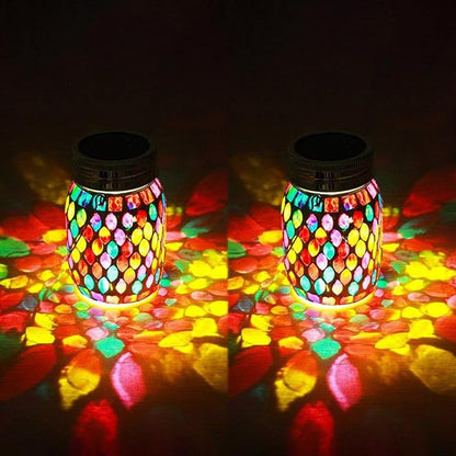 2pack Solar Mosaic Outdoor Waterproof Cool Blue Mosaic jar Decor Christmas Gifts for Women Mom Grandma Halloween Hanging Solar Lights Decoration Outside for Yard, Patio,Backyard,Porch (Modern)